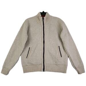 YeoKou ~Men's Size L~Light Beige Full Zip Sweater Jacket Lined Cashmere Blend.
